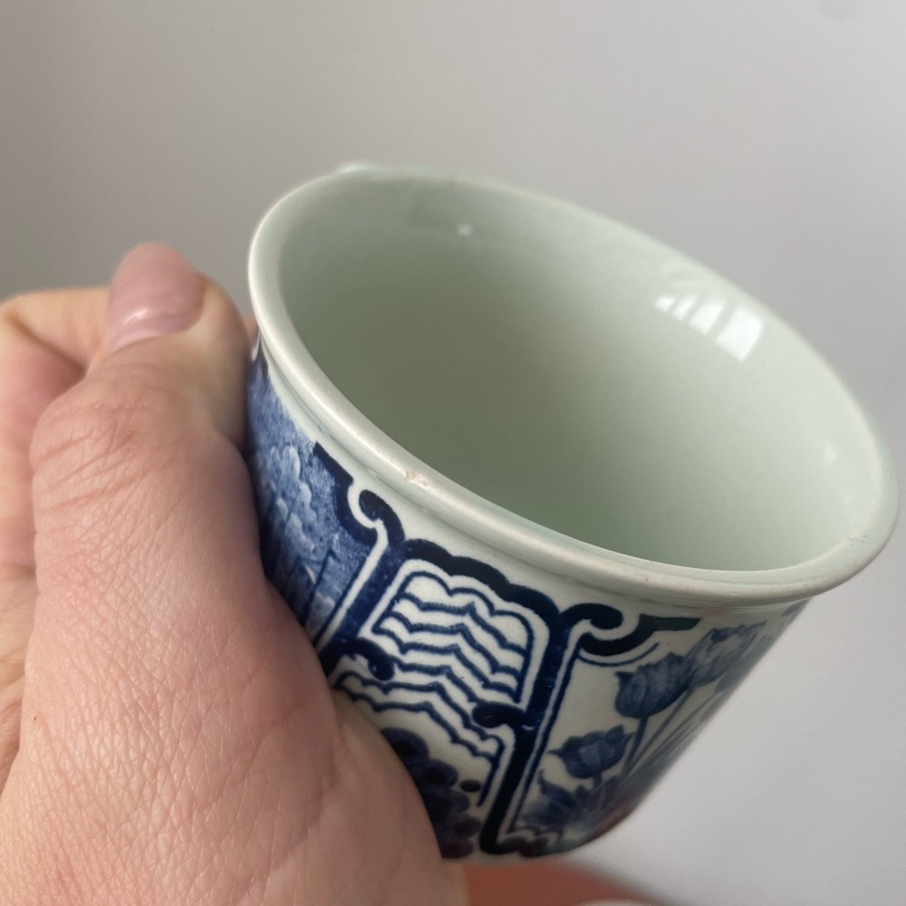 Belgian Delft Boch Old Dutch Blue & White Floral Coffee Teacups and Saucer Set - Picture 10 of 12